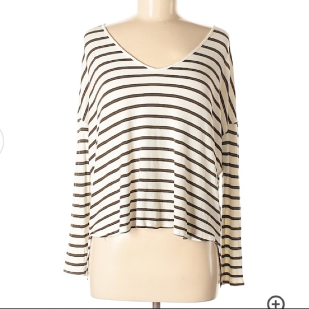 White and brown striped loose fit sweater